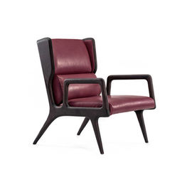 Red Modern Leather Accent Chairs / Upholstered Walnut Wooden Lounge Chair